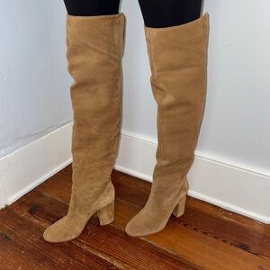 POLO by Ralph Lauren ‘Emmalyn’ Camel Tan Suede Leather Over Knee Boots US 9 B